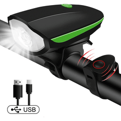 USB Bicycle Front Light & Horn 2-in-1 – 120dB Alarm with 3 Light Modes