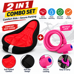 2-in-1 bicycle comfort seat cover and pink anti-theft cable lock combo set