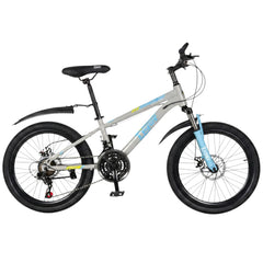 Fivebikes Store Tiger kids mountain bike with 20-inch wheels, grey frame, and blue front suspension fork.