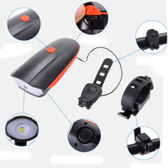 USB Bicycle Front Light Headlamp Night Light Torch With Bell Horn