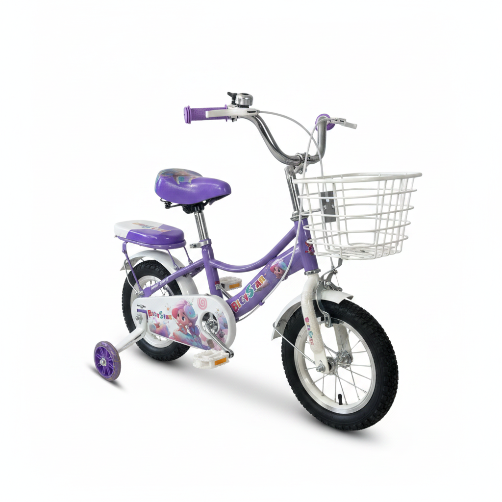 Bicystar Girls Bicycle 12 Inch with Basket & Training Wheels – Purple