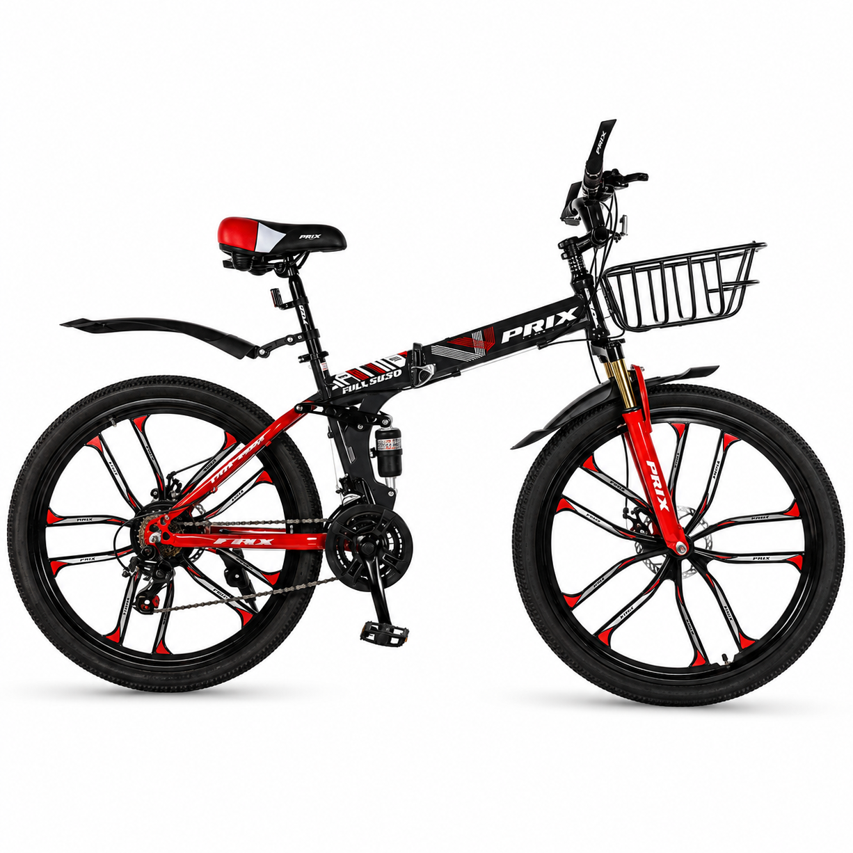 PRIX 2620 Folding Bike with Basket | 21 Speed 26 Inch