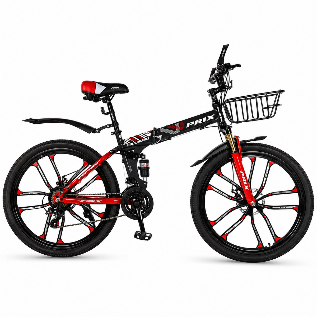 PRIX 2620 Folding Bike with Basket | 21 Speed 26 Inch
