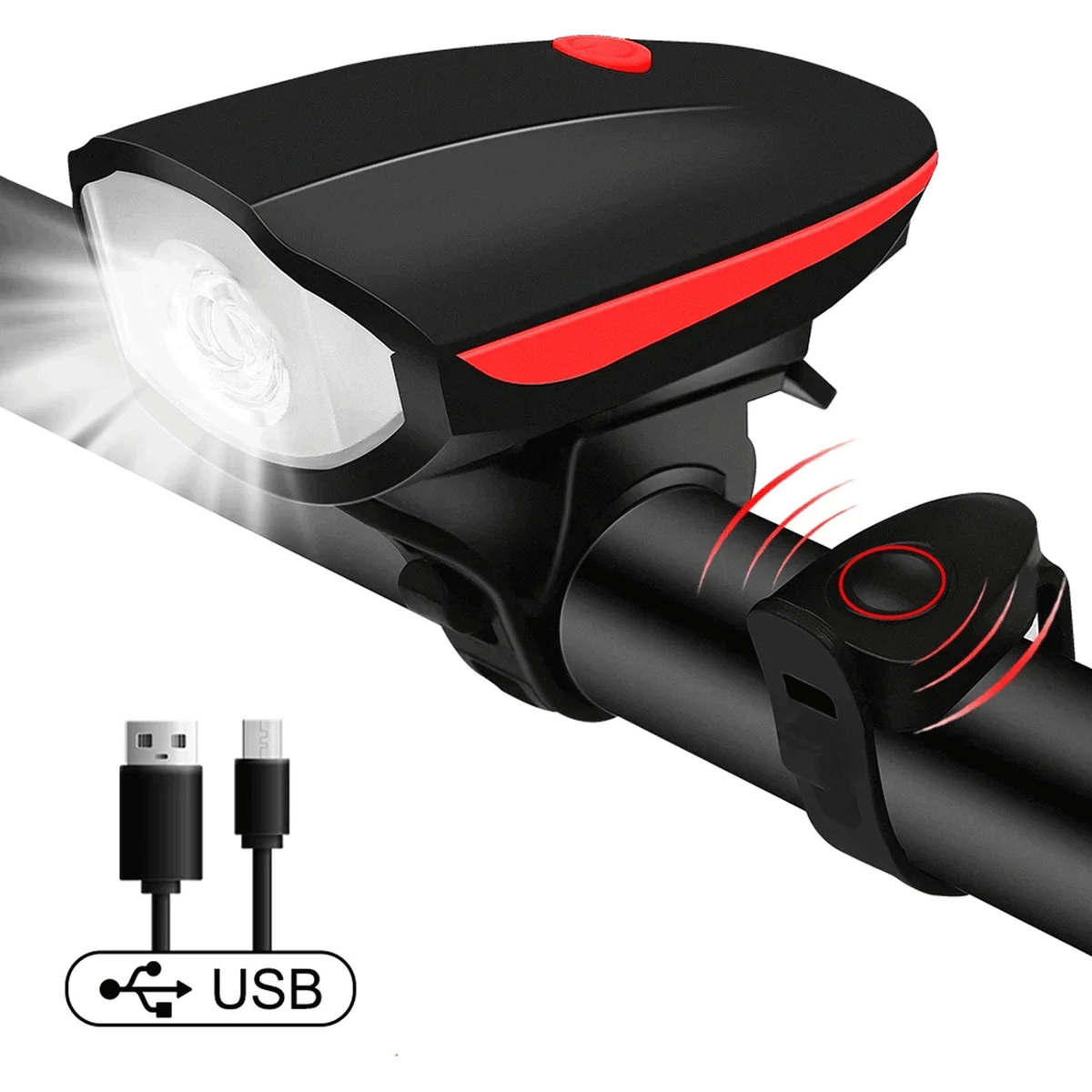 USB Bicycle Front Light Headlamp Night Light Torch With Bell Horn