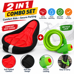 2-in-1 Bicycle Comfort Seat Cover & Anti-Theft Cable Lock Combo Set – Padded Bike Saddle Cushion with Security Lock