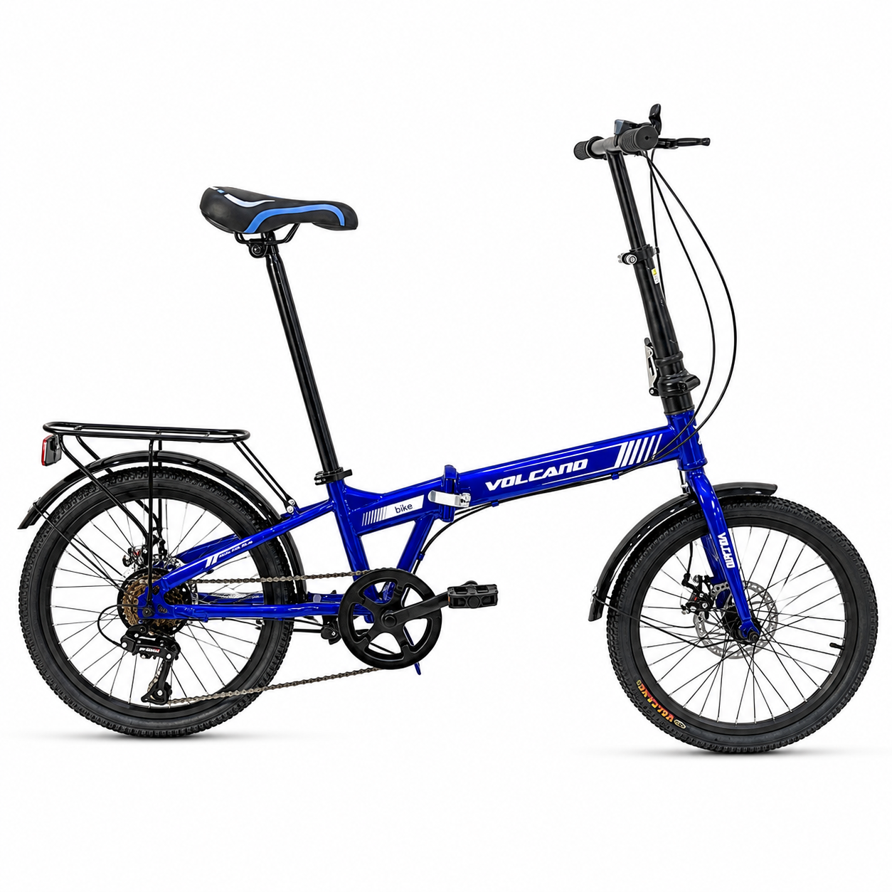 Volcano Folding Bike 20 Inch – Lightweight Steel Frame, 7-Speed Gears, Disc Brakes, Rear Rack