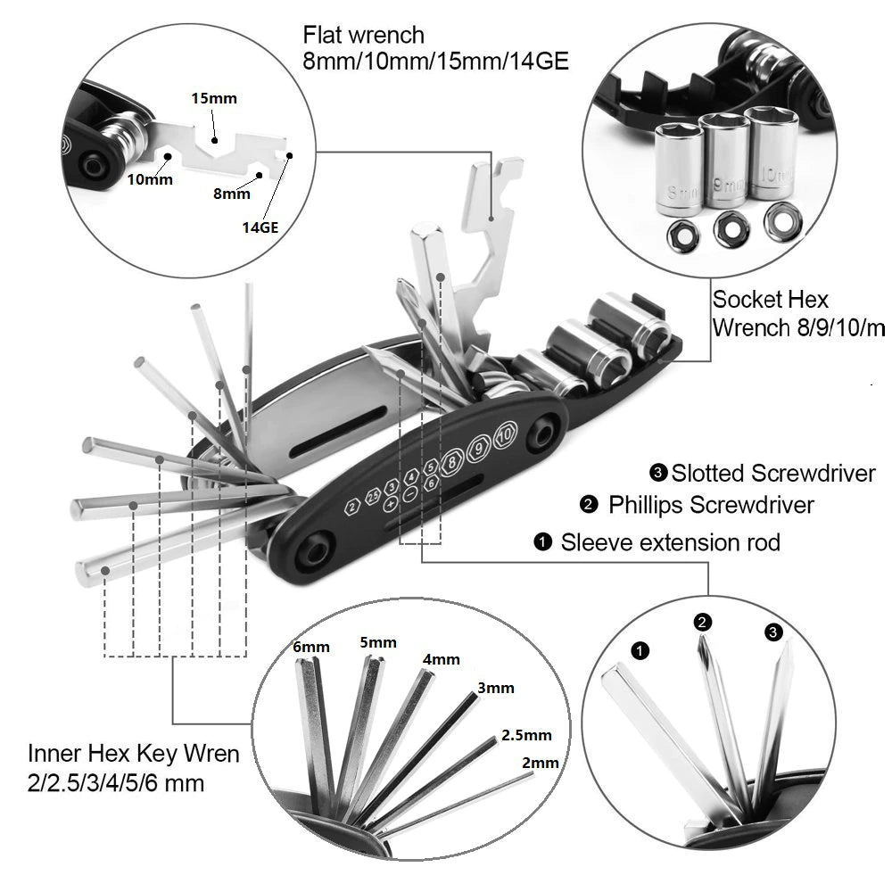 18 en 1 vélo multifonctionnel vélo ensemble d'outils de réparation multiple Kit tournevis 18 en 1 vélo multifonctionnel vélo ensemble d'outils de réparation multiple Kit tournevis